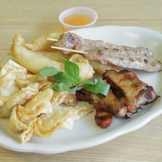 A3. Crab Rangoon, Chicken Finger, Beef Teriyaki & Boneless Ribs